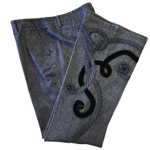 Vintage Y2K Dana Buchman Flare Black Stretch Beaded Embellished Pants Size 8 - Picture 1 of 13